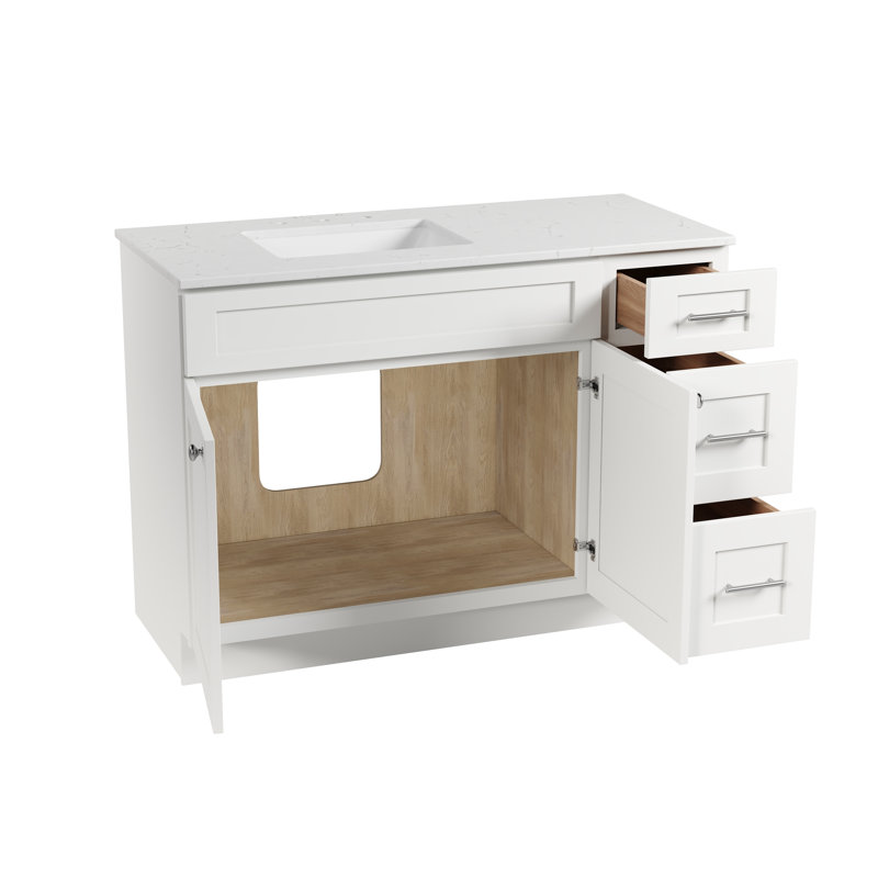 Disar 46'' Single Bathroom Vanity with Quartz Top, Left, Natural Oak