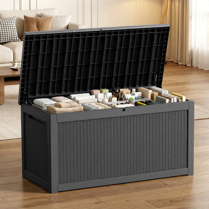 67.76"W 260 Gallon Water Resistant Resin Lockable Deck Box(Black), Black