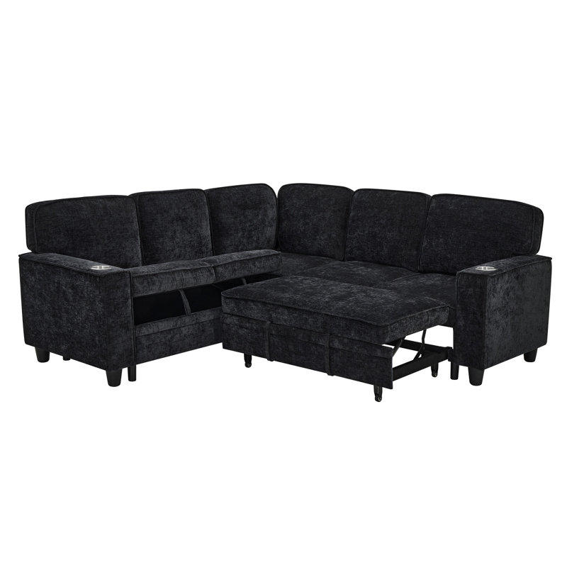 Canapé en L avec canapé-lit escamotable, Chenille gris anthracite