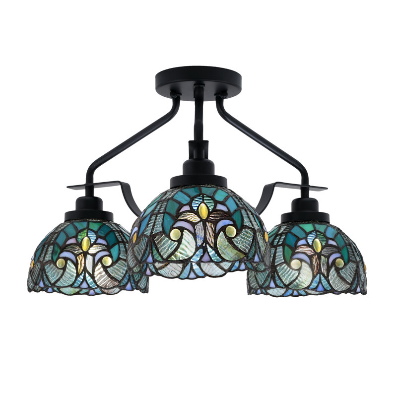 Odyssey 3 Light Semi-Flush Shown In Matte Black Finish With 7" Turquoise Cypress Art Glass