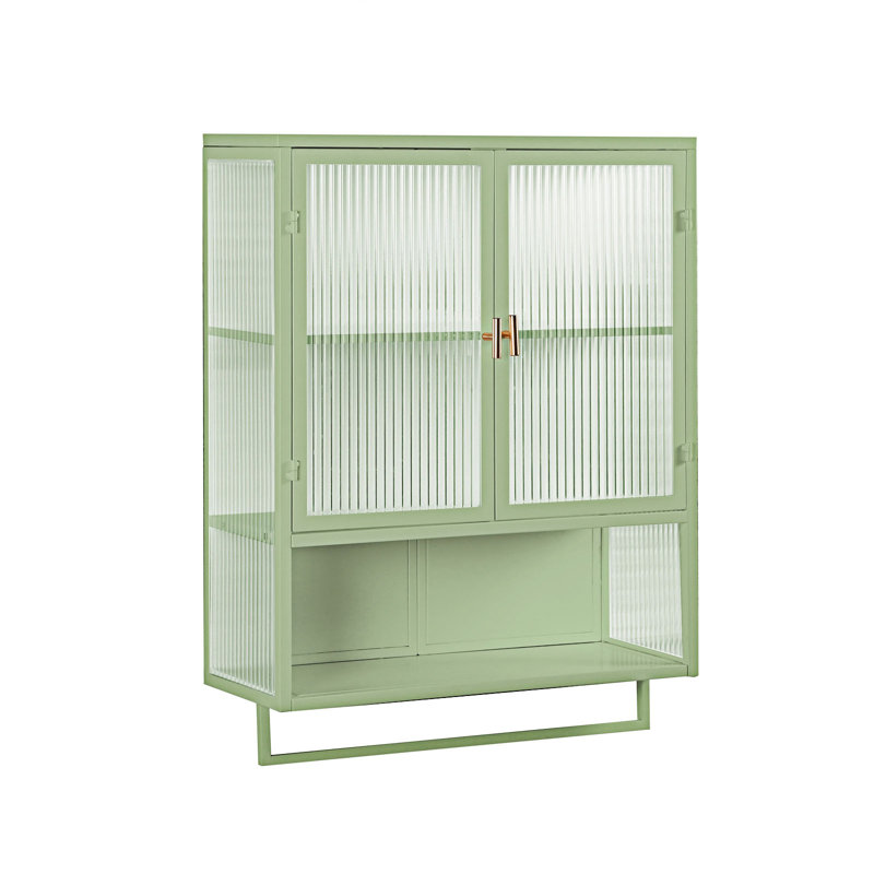 Armoire murale moderne à deux portes avec tablette ouverte, Vert