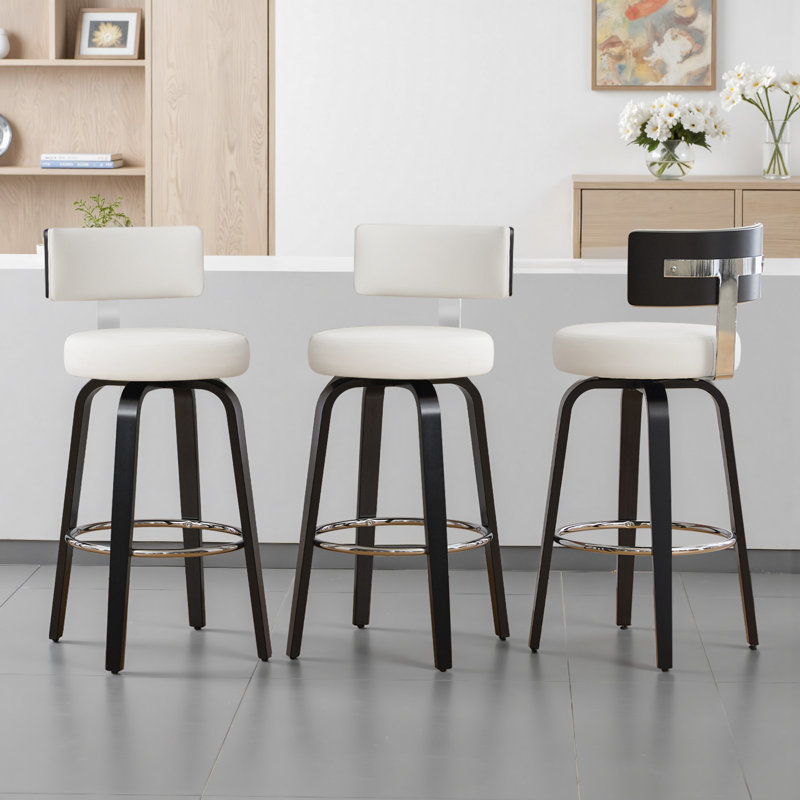 Tabouret pivotant rembourré avec dossier en forme de T, Blanc, Tabouret de bar (siège d'une hauteur de 29 po), 3