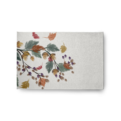 Tapis intérieur / extérieur gris / vert en chenille tissé à la machine Floral