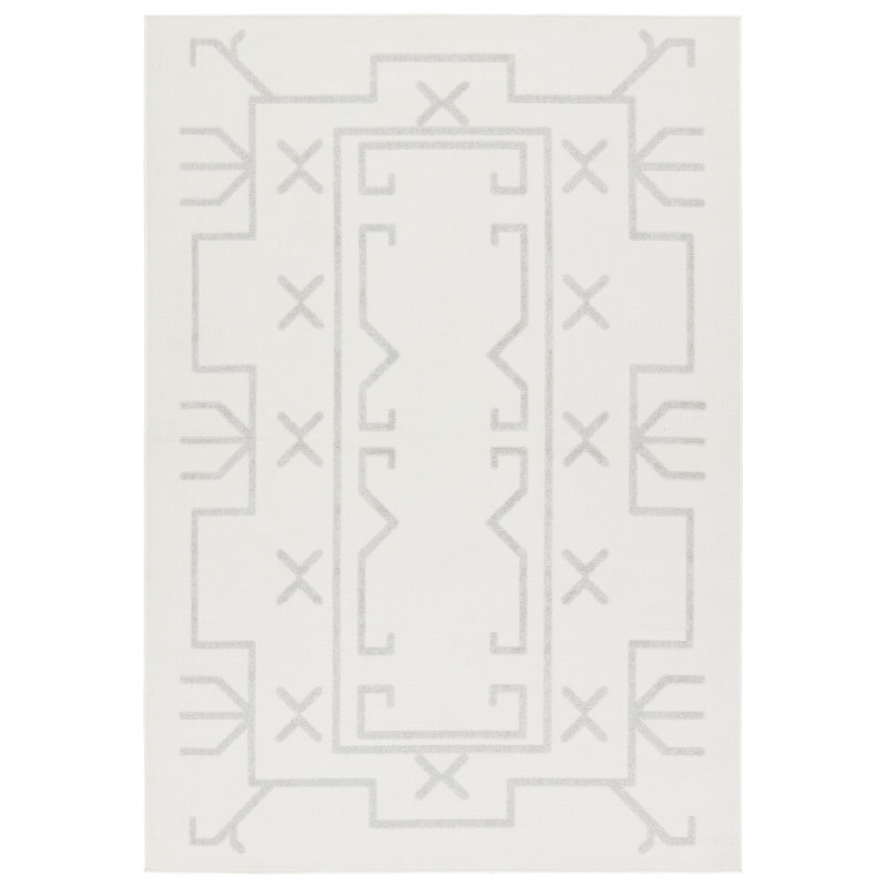 Rectangle Cobblefield Geometric Power Loom Polyester Indoor / Outdoor Area Rug in Cream/Gray, Rectangle 6'7" x 9'6"