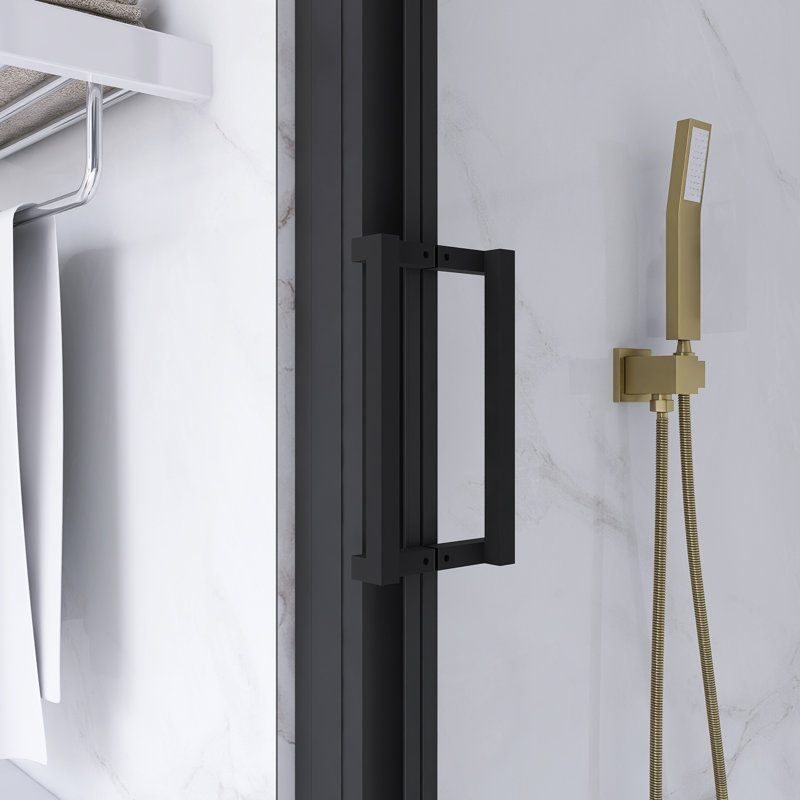 54" x 70" Matte Black Sliding Semi-Frameless Shower Door