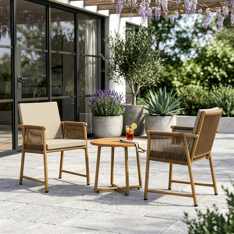Ensemble de 2 chaises d'extérieur Bianca avec accoudoirs en rotin synthétique tissés à la main, Beige, Brun