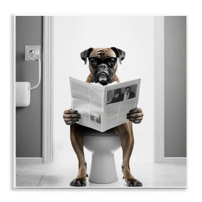 Az-248 - Chien boxer encadré et impression de journal, H 12 po x l 12 po x P 0,5 po