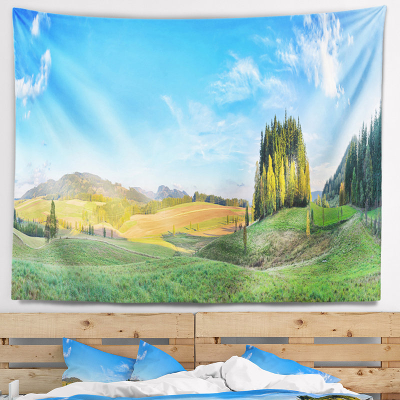 Grand panorama en polyester avec peu de tapisserie forêt avec accessoires suspendus inclus, H 78 po x l 92 po
