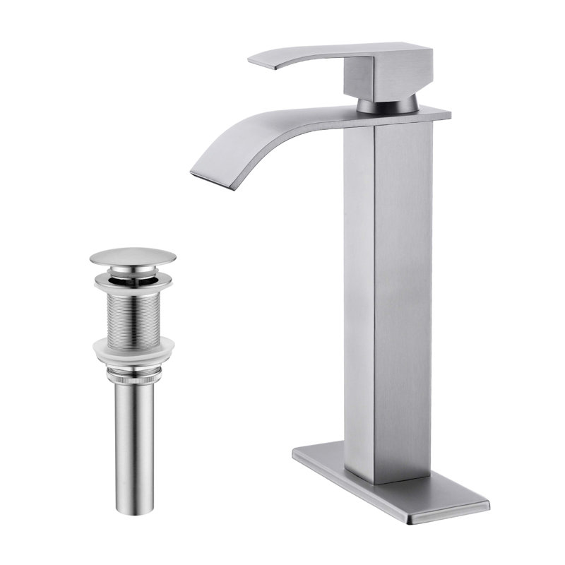 Robinet de lavabo de salle de bain à poignée simple avec bonde escamotable Waterfall