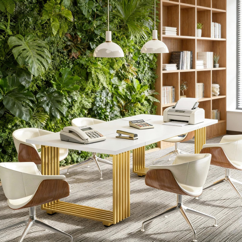 Bureau avec couleur blanche et dorée, largeur de 70 pouces, amplement d'espace pour le travail, pieds en métal dorés modernes, largeur de 70,86 po, essentiels de bureau spacieux, stable
