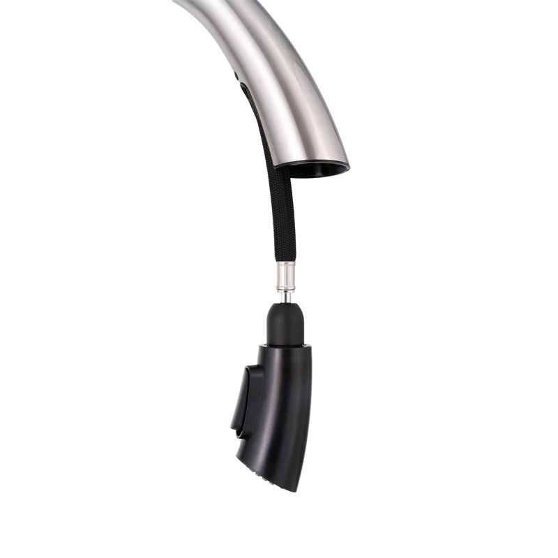 Single Handle Gooseneck 16.14 In. Pull Down Sprayer Kitchen Faucet W/ Button Control 360° Spout Swivel, 3-color Available