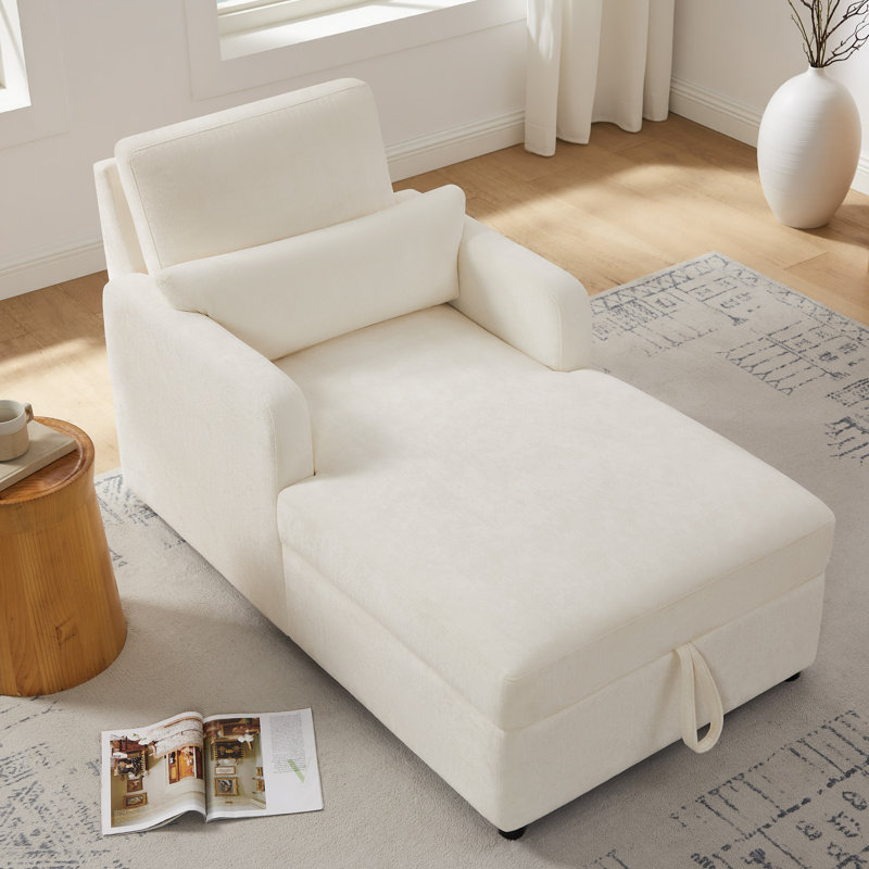 Chaise longue rembourrée avec rangement, Beige
