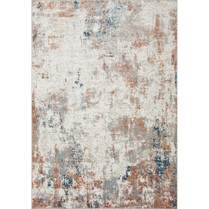Mcglothin Abstract Orange/Blue Area Rug, Rectangle 3'4" x 5'7"
