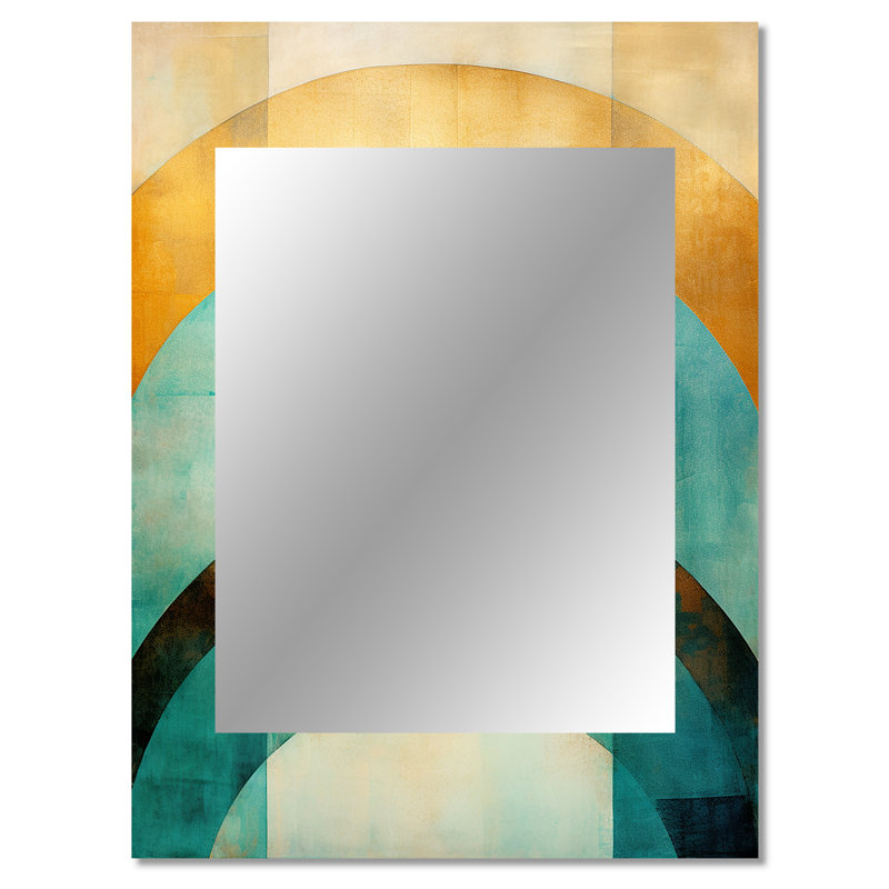 Emerald et Golden Arches III - miroir mural de formes abstraites, miroir décoratif moderne, impression d'art en métal