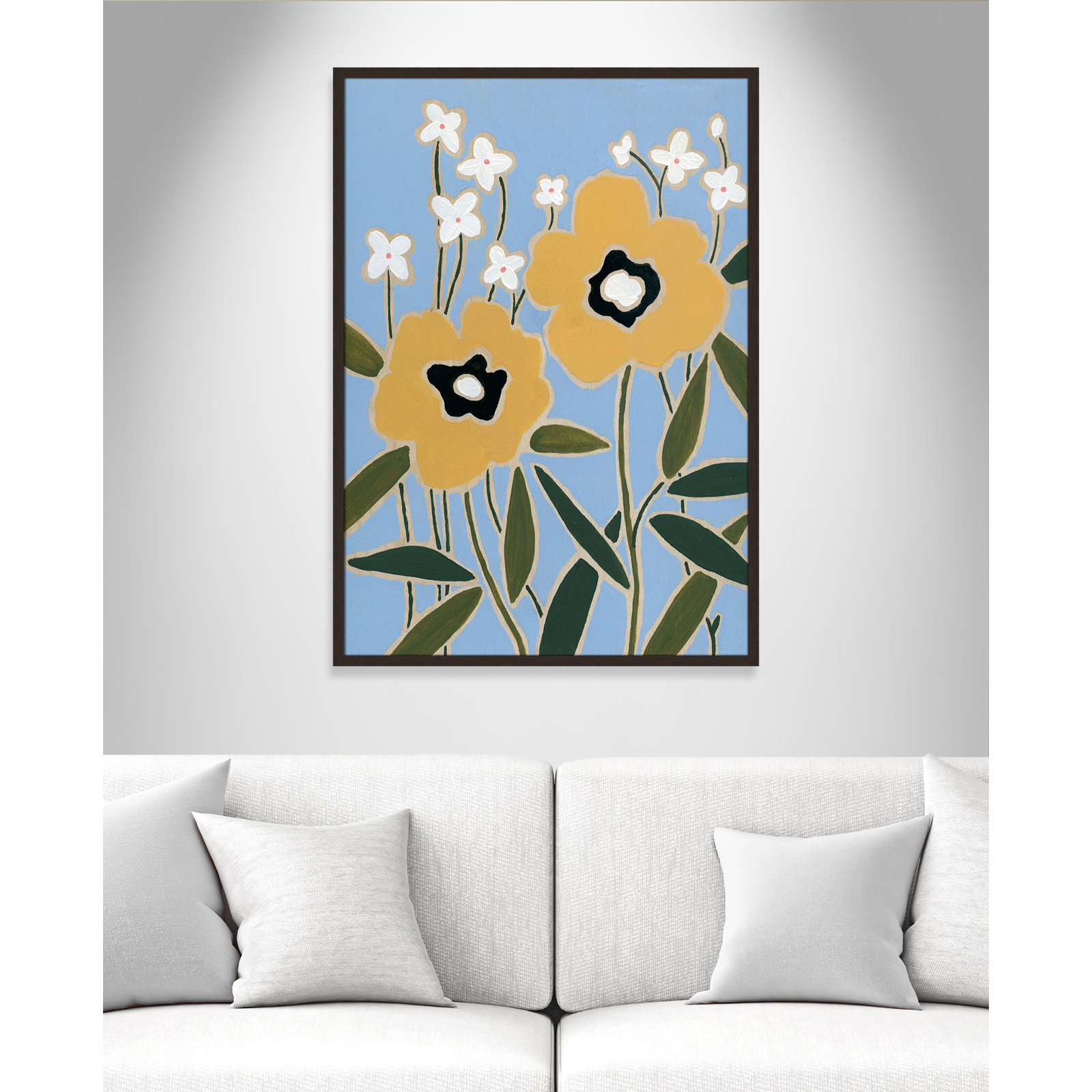 Maura "Woodblock Floral II" Print, 41.5" H x 29.5" W x 1.25" D, Walnut Framed