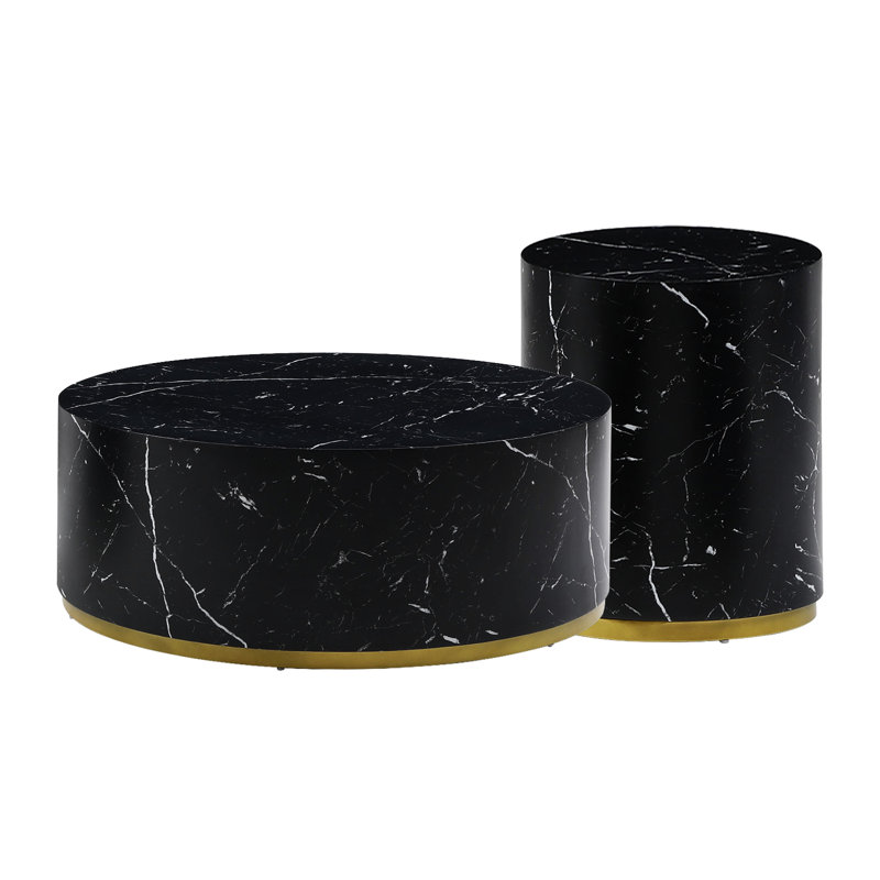 Table basse en faux marbre en noir pour le salon, 35,57 pouces avec base en métal doré