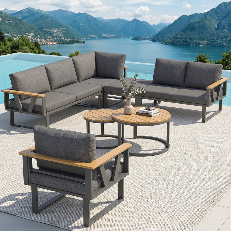 Modular Outdoor Sofa Set With Nesting Tables & 9 Cm Washable Cushions