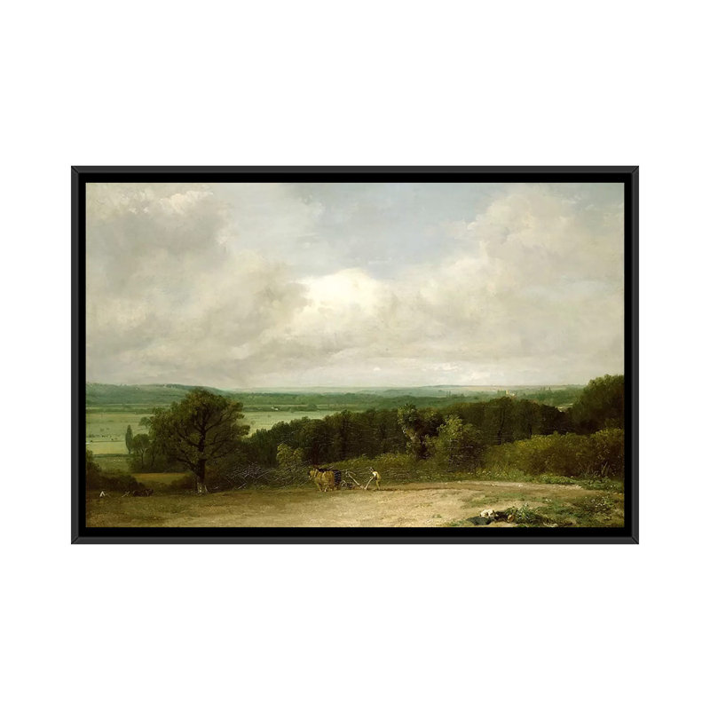 «Wooded Landscape with a Plowman» par John Constable - impression, Toile encadrée noire, Pas de tapis