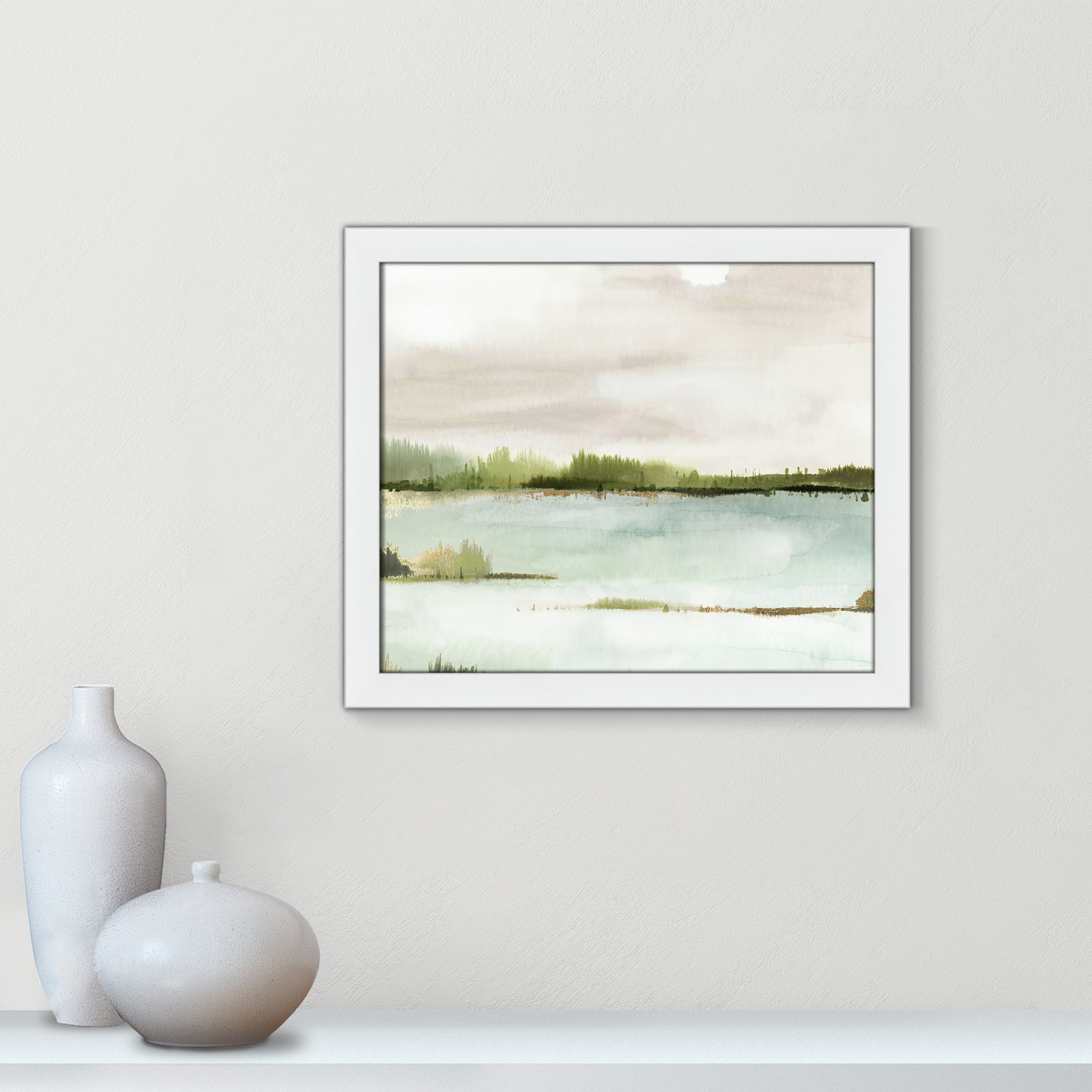 Adamsville "Silent Lake" Painting, 17" H x 20" W x 1.12" D, White Framed