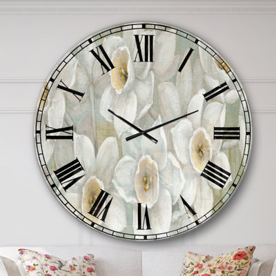 Fleurs blanches pastel pures - Horloge murale traditionnelle