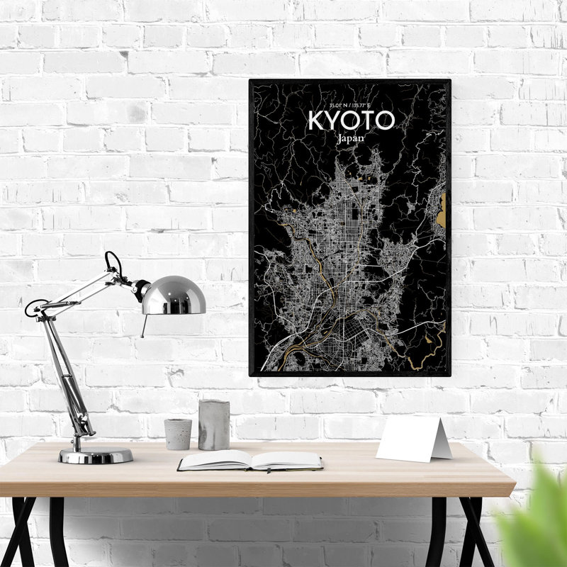 «Kyoto City Map», impression, Noir et or, H 36 po x l 24 po