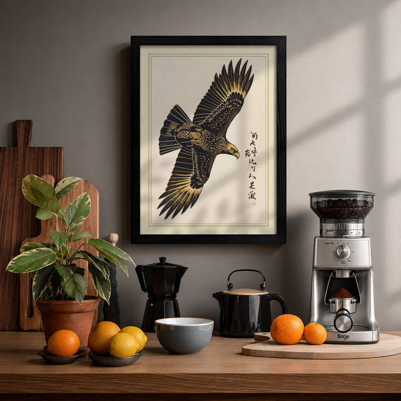 Eagle In Flight Japandi - Print, A2 - 59.4 x 42.0 cm, Black