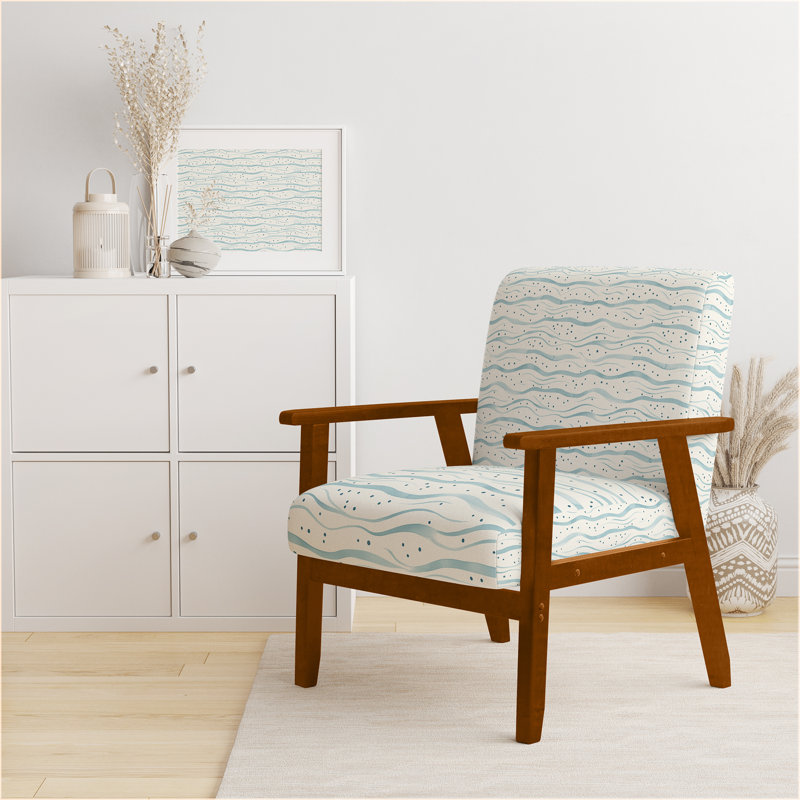 Chaise rembourrée à pois Dots Wave BlueCream, Accoudoirs carrés bruns
