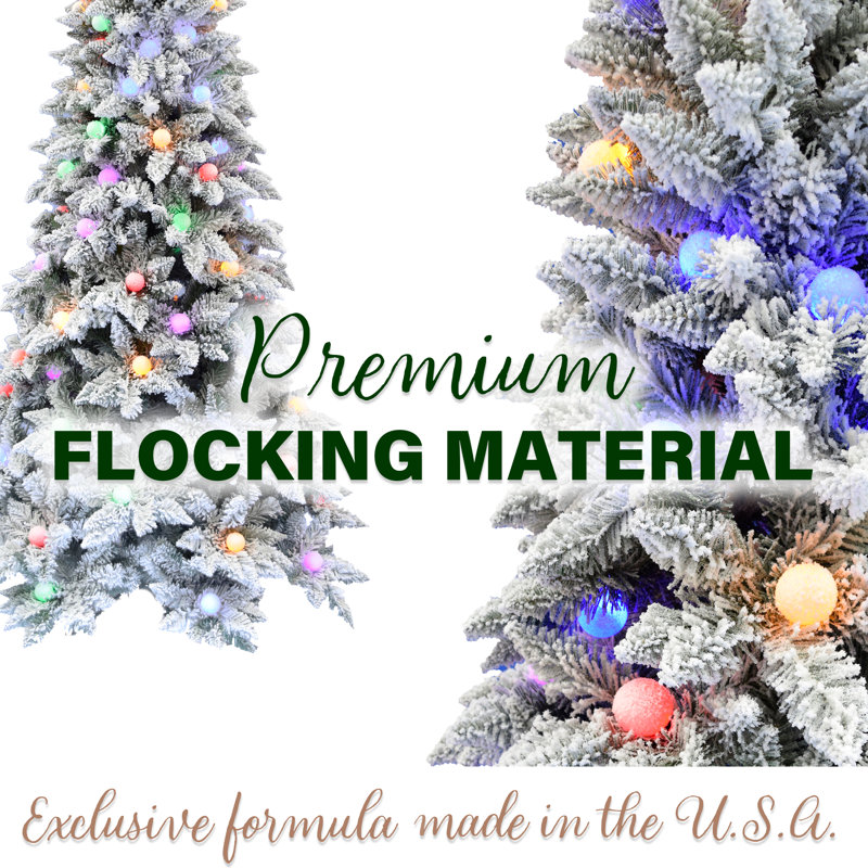 6.5-Foot Slim Snow-Flocked Pine Christmas Tree with Multicolor Lights