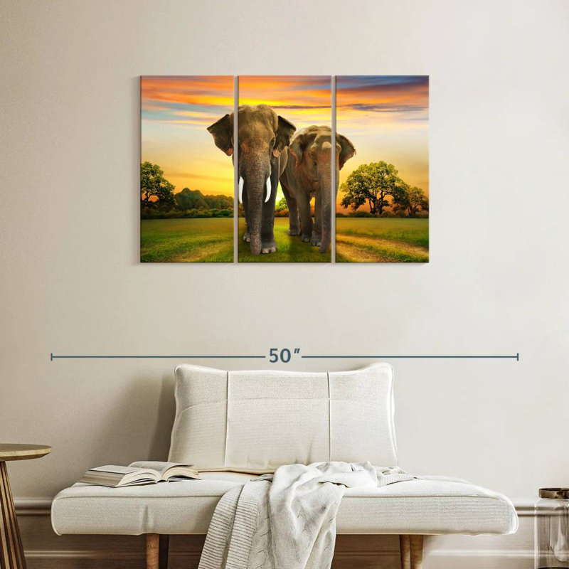Brampt Elephant Sunset Duo, 24" H x 38" W