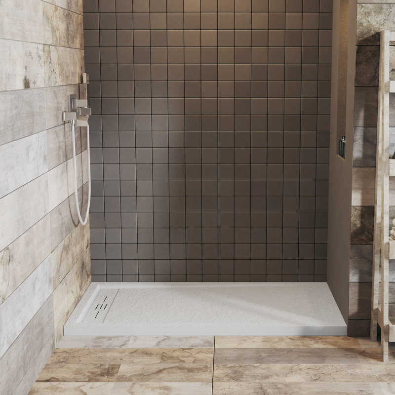 59" X 31.5" Shower Base With Textured Surface, Frpu + Gel Coat Artificial Stone, Universal Left/Right Drain, Matte White