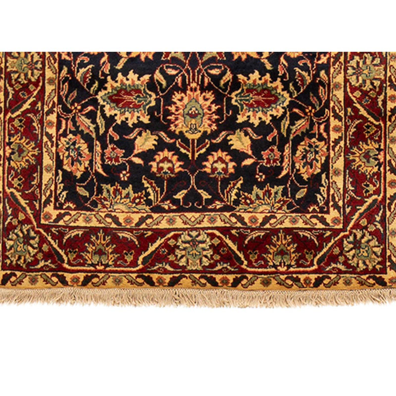 Tapis rouge / brun / noir noué à la main de conception unique 2 pi 11 po x 5 pi 1 po