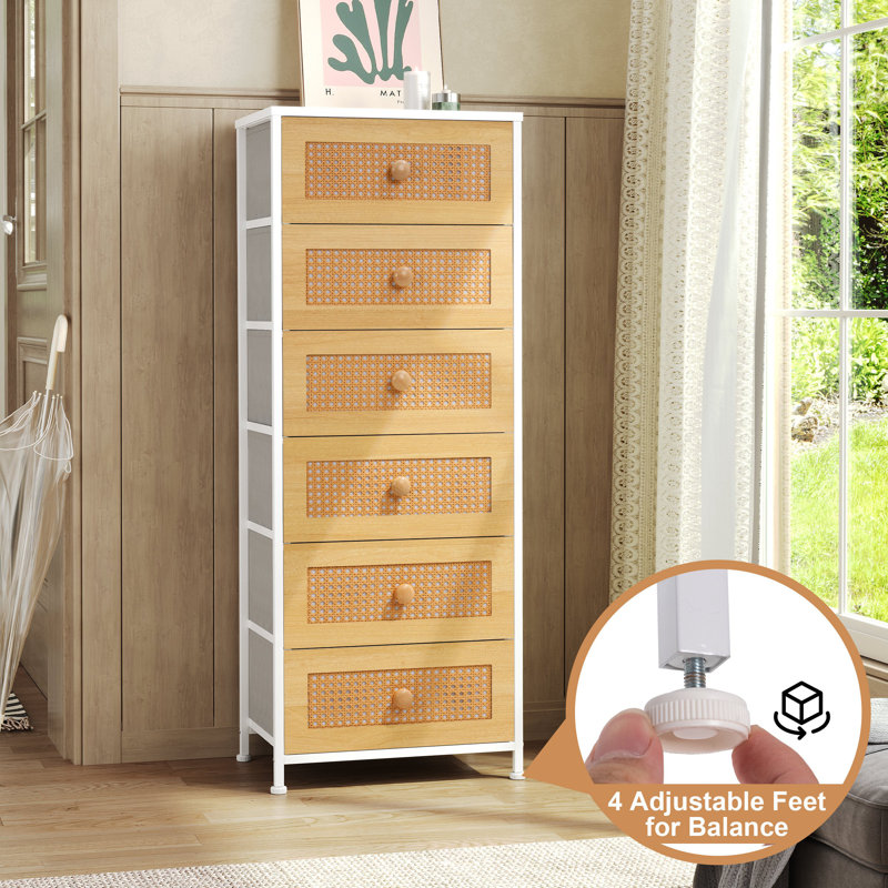 Commode en tissu à 6 tiroirs Annyka, Blanc/naturel