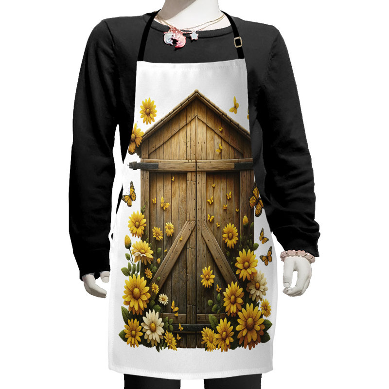 East Urban Home Rustic Apron with Adjustable Ties and Hook & Loop Straps Small Earth Yellow and Cocoa