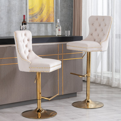Swivel Velvet Barstools with Adjusatble Seat Height