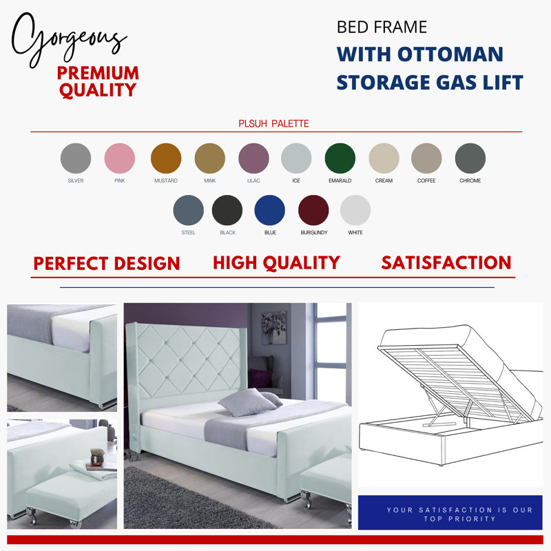Upholstered Ottoman Storage Bed, Ice, Single (3')