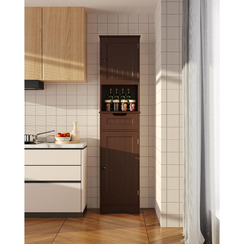 67" H Tall Bathroom Cabinet, Storage Cabinet With 2 Doors & Drawer, Narrow Linen Tower Freestanding Adjustable Shelves For Home, Kitchen, Versatile, Anti-Tipping
