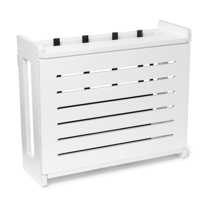 Wall Mount Router Storage Box with Cable Management, Dark Oak Cover for Modem Up To 11, White