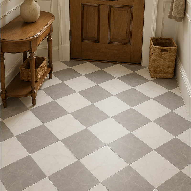 Sophia Checkerboard 12" x 12"  Porcelain Marble-Look Floor Tile (33.44 Sq. Ft. / Case), Gray/White