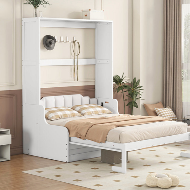 Lit escamotable mural Murphy avec coussin, base de lit, Blanc
