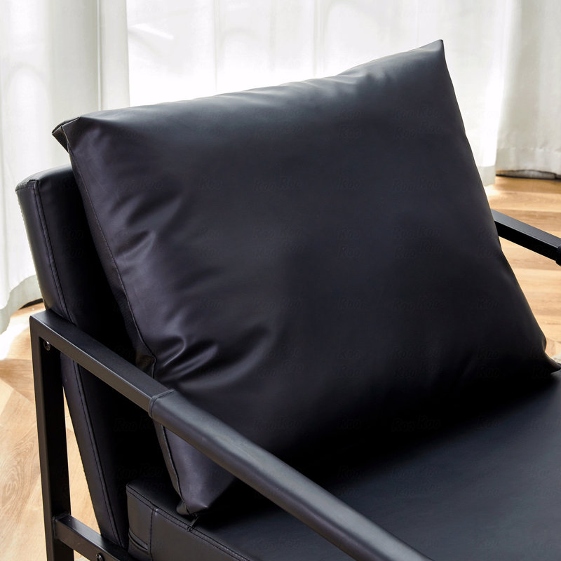 Ensemble de 1 canapé classique en cuir de polyuréthane noir et structure en métal - Conception ergonomique, un mélange parfait de styles moderne et industriel