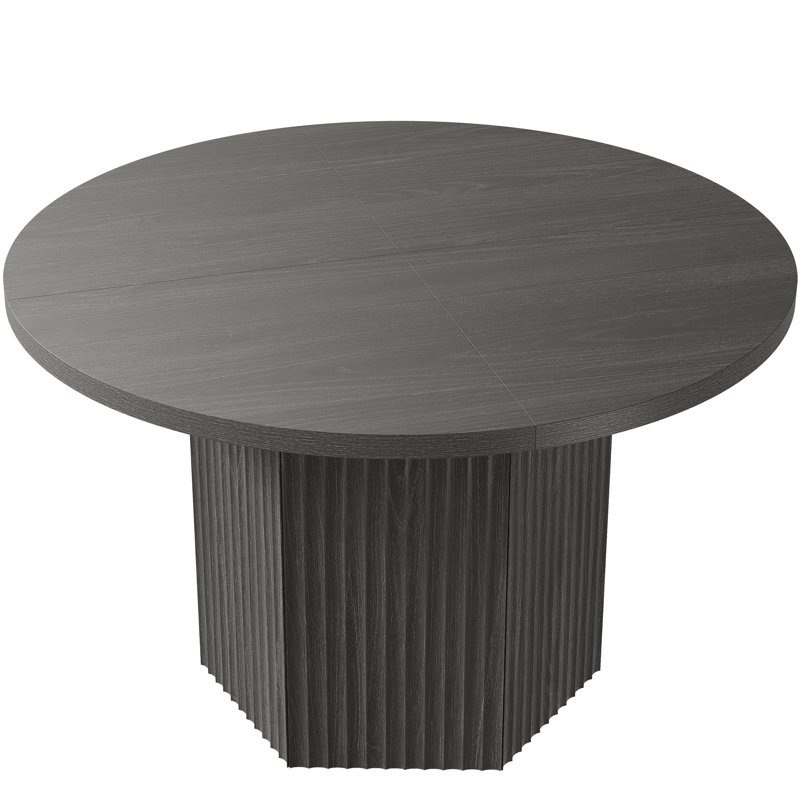 Shonta Cesiro 47" Modern Fluted Round Pedestal Dining Table, Dark Gray Alder