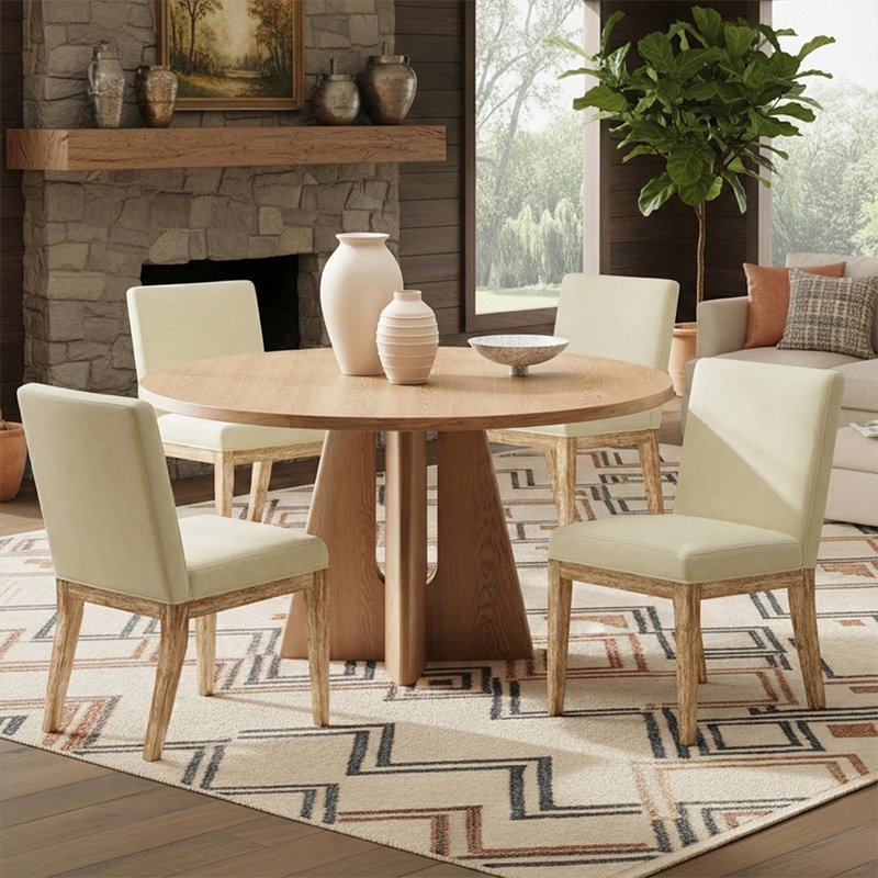 Modern Upholstered Dining Chairs, Armless Kitchen Side Chairs with Solid Wood Legs, Beige 