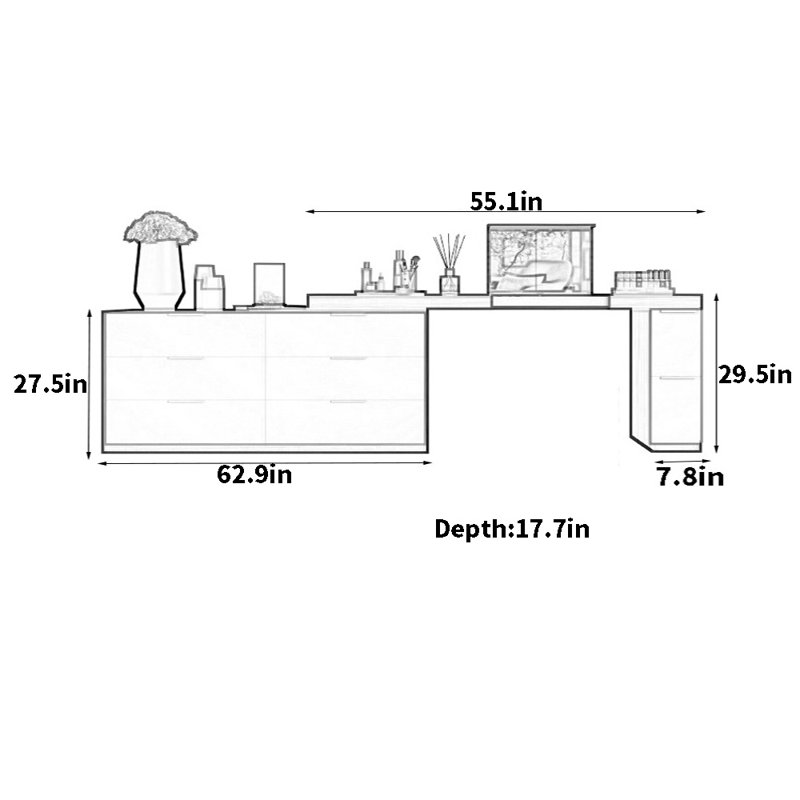 Multi-Purpose Bedroom Dresser, Walnut/Warm White