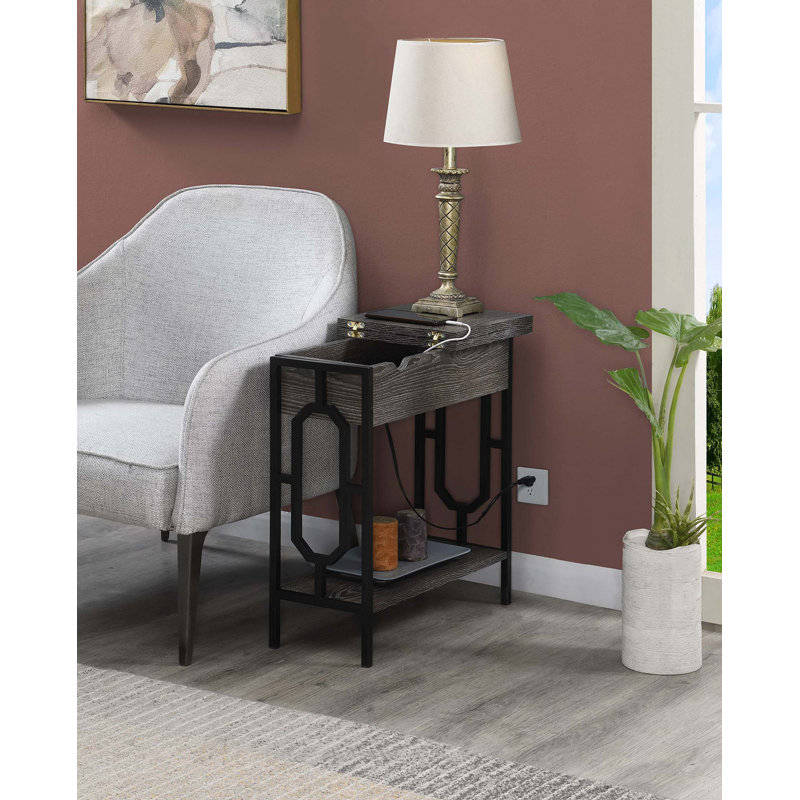 Minburn 24"H End Table with Storage and Built-In Outlets, Weathered Gray