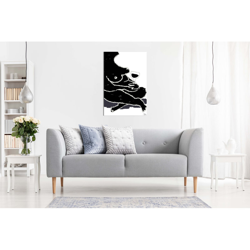Nude Woman With Wine Glass Abstract Illustration - Wrapped Canvas Art Prints, 31cm H x 20cm W