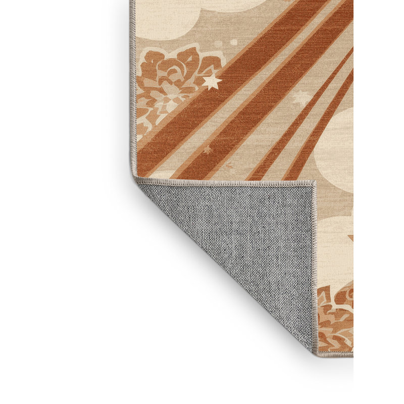 Tapis oriental classique brun et beige lavable à la machine avec motif d'étoiles filantes Ovetta, 7 x 10