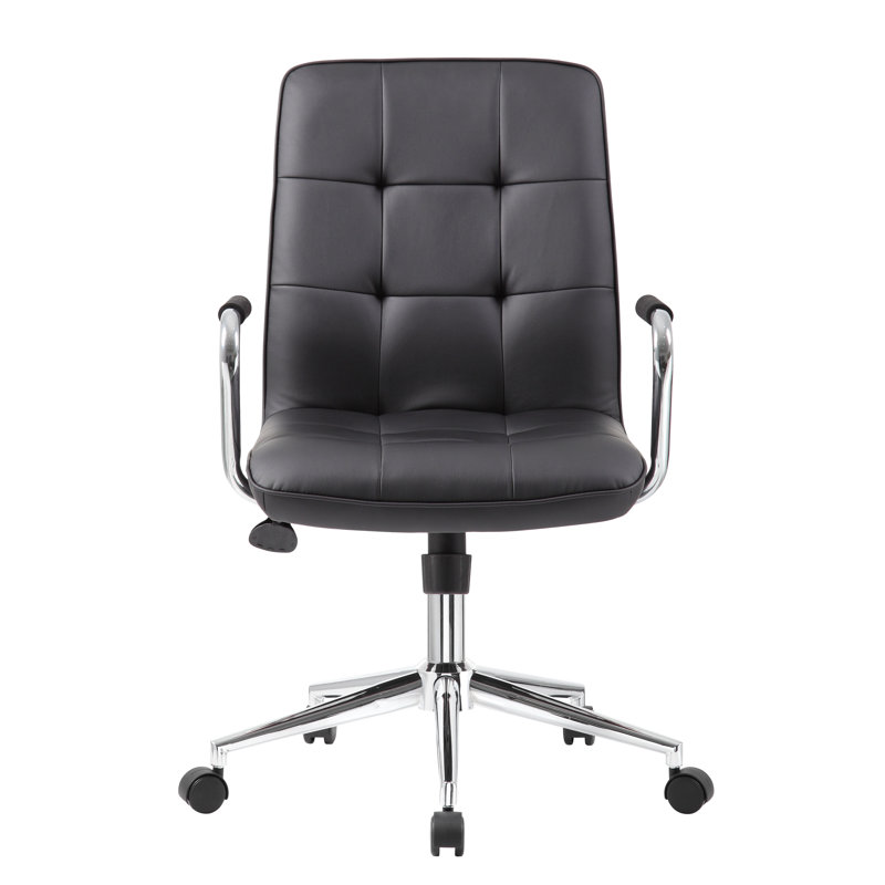 ErgoFlex Black Leather & Metal Swivel Task Chair with Chrome Accents