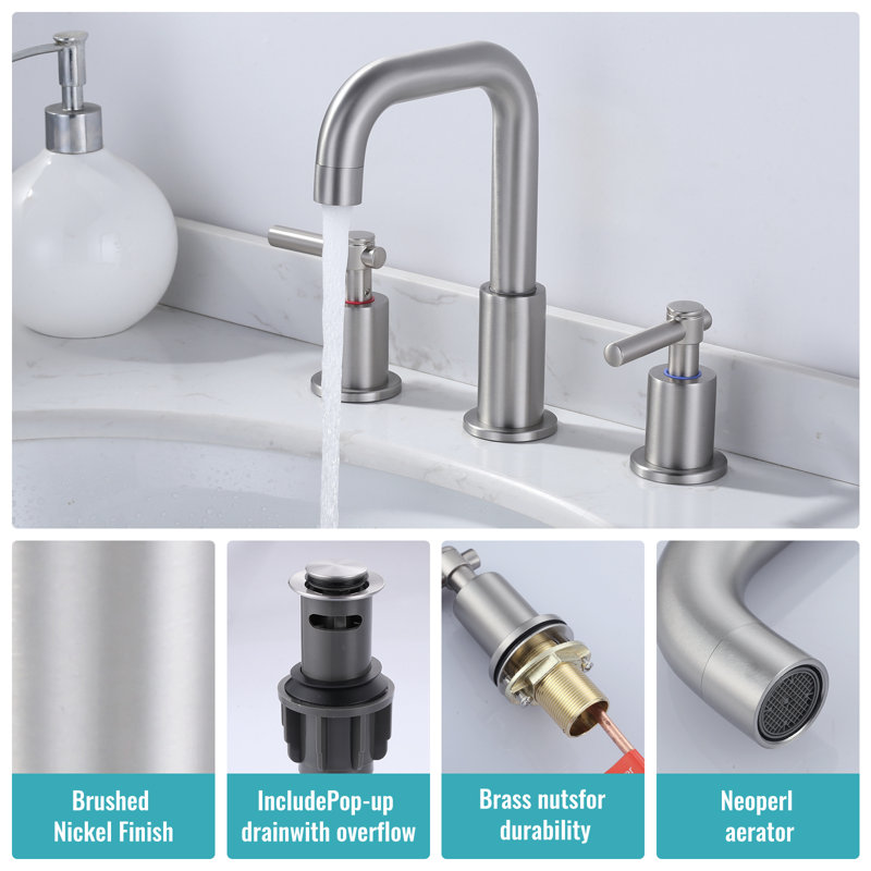 Brushed Nickel 8-Inch Widespread Double Handle Bathroom Faucet