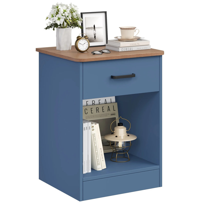 23.6" H x 17.7" W Multi-Functional End Table,  Bedside & Sofa Side Table with Drawer and Shelf, Nightstand for Bedroom & Living Room