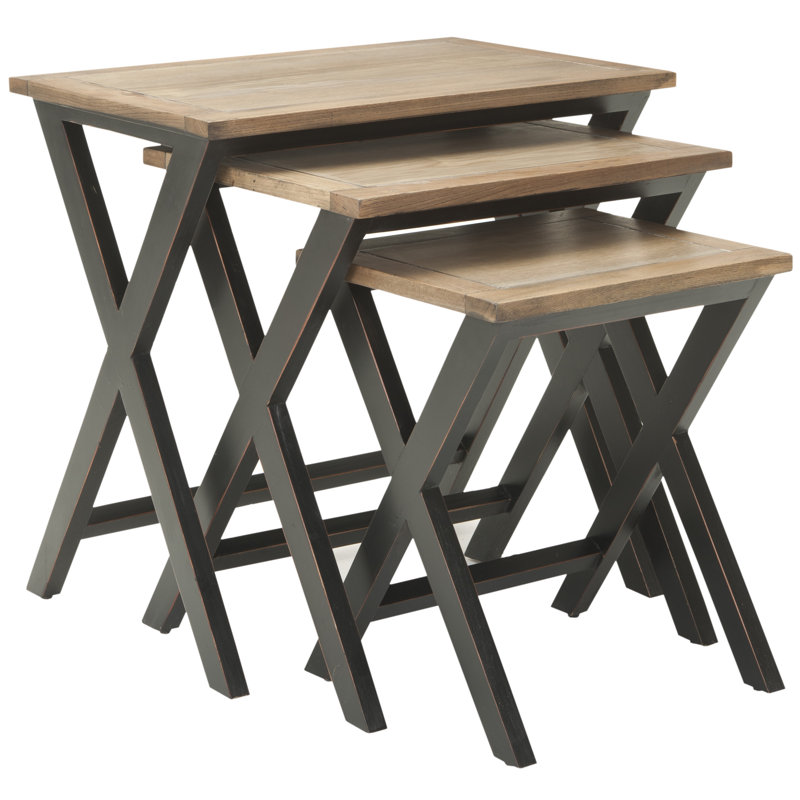 Tables gigognes en bois massif Joanna, Noir/chêne